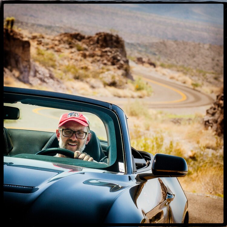 Photographer David J. Schwartz getting his kicks on Route 66.