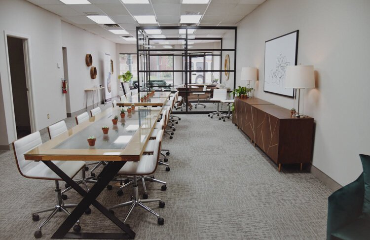 Borrow Curated Furniture + Design enlisted Shred and Co. for the glass build-out of this conference room in Berkshire Hathaway’s Gordon Square offices.