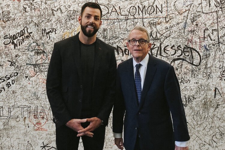 President and CEO at Hotcards John Gadd with Ohio Govonor Mike DeWine.