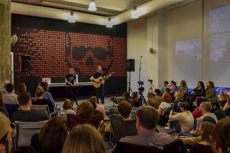 Local act Ledges stripped down their set to a hushed crowd in the hippest architectural firm around.