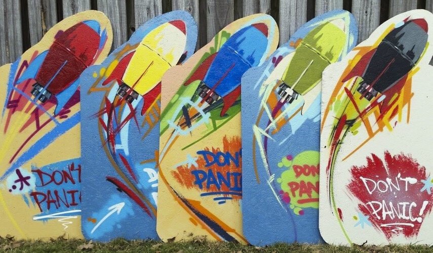 Bob Peck and R!ch Cihlar paint together with abstract and pop art styles that collide like a candy colored explosion of organized chaos.