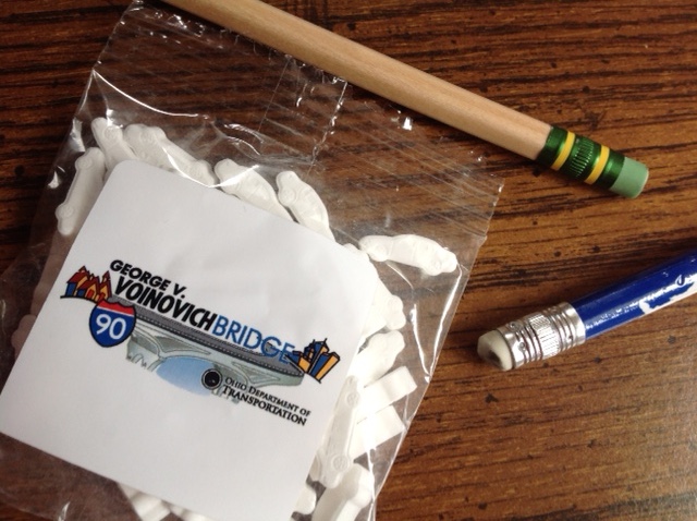 George Voinovich Bridge construction tour complimentary mints