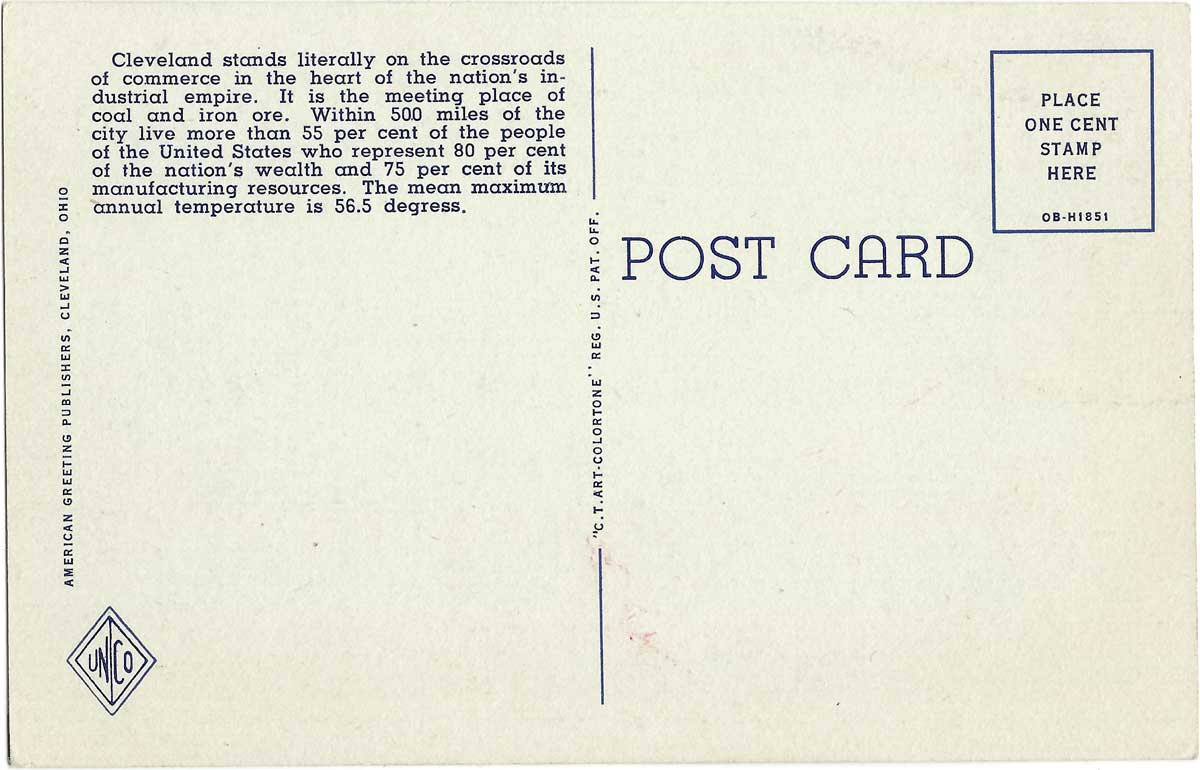 Greetings from Cleveland Ohio (ca 1950s), back