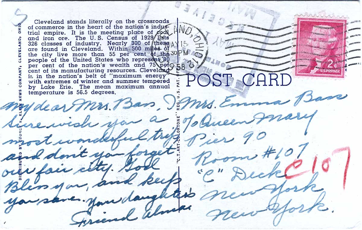 Greetings from Cleveland Ohio (late 50s), back