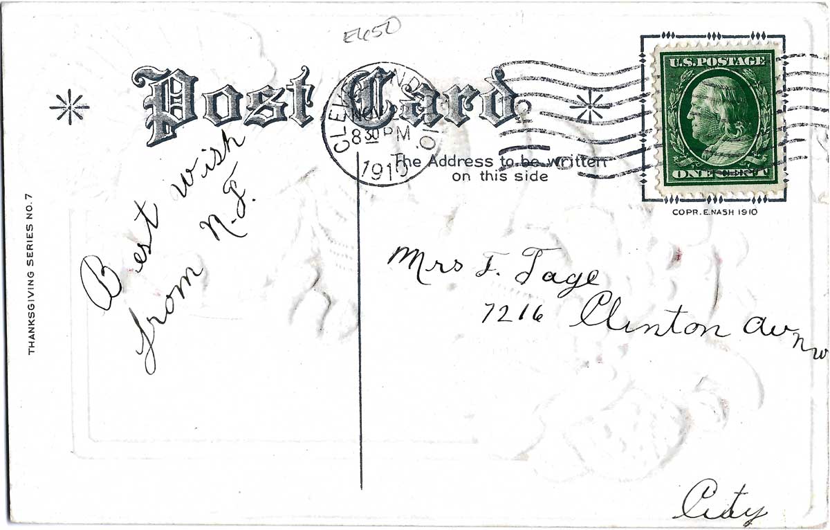 Wishing You a Peaceful Thanksgiving (1910), back